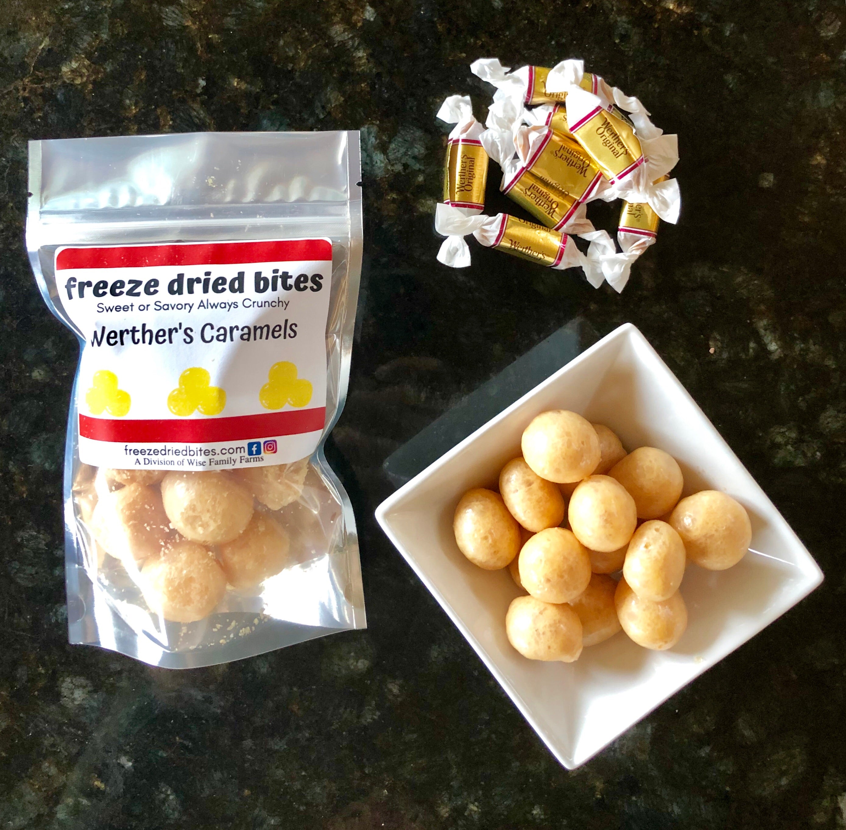 Caramel Puff Balls (Whether's Original Soft Caramels®) Freeze Dried –  Freeze Dried Shop LLC
